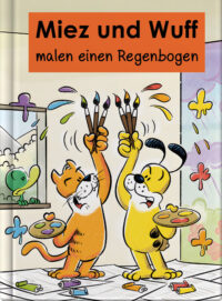 Miez und Wuff malen einen Regenbogen